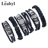 Tennis Bracelets Leabyl Retro Classic Skull Star Bead Leather Wrap Vintage Men's Bracelet Set Black Braided Cowhide Strap Punk