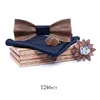 Bow Ties Sitonjwly Manual Wooden Tie Handkerchief Cufflinks Brooches Set Men's Wood Bowtie Suit Wedding Gravata Cravate HommeBow