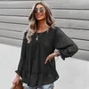 Kvinnors blusar jastie o-hals lykta långärmad höst kvinnor skjortor lapptäcke chic casual strand boho blus kvinnliga blusa toppar 2023