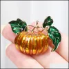 Pins Broschen Halloween Kürbis für Frauen Pflanzen Gelbe Kürbisse Hemd Kleidung Tasche Emaille Pins Grünes Blatt Abzeichen Kostüm Schmuck Drop Dhgkv