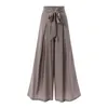 Calças femininas Capris Fashion Summer Wide Lide Troushers Women Women Women Solid Solid Solid Loose Bush Tie Bow Trabalho Long Pantalon Palazzo