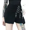 Women's Shorts Sexy Women Black Slim Gothic Punk High Waist Chain Cross Bandage Summer Streetwear Casual Hip Hop Skull