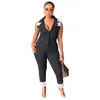 Women's Two Piece Pants Fashion OL Women Set Sexy V-Neck Single Breasteed Sleeveless Vest Tops Elegant Office Suits Commuter Outfits