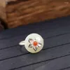 Cluster Rings FNJ 925 Silver Round Agate Ring for Women Jewelry Original Pure S925 Sterling Flower Red Jasper