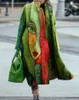 Women's Trench Coats Women Fashion Turn-down Collar Print Woolen Long Coat 2023 Vintage Pattern Sleeve Loose Warm Overcoat Lady Outweats