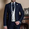 Costumes pour hommes à la mode deux boutons bleu marine hommes costume marié Tuxedos garçons d'honneur hommes mariage bal marié (veste pantalon gilet cravate)