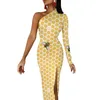 Casual jurken gouden metalen bijen bodycon jurk dier honingbijen print elegante zijsplitsing lange vrouwen mouw schattige straatstijl dresscasual