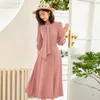 Casual Dresses Summer Spring Chiffon Dress Office Lady Long Sleeve Slim Waist Birthday For Women French Grey PinkCasual