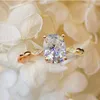 Wedding Rings Women's Gold Color Zircon Oval Shape White Crystal Lady Cocktail Party Band Engagement Ring Fine Jewelry