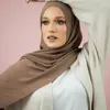 Lenços de lenços muçulmanos hijabs de algodão com nervuras elásticas de cor sólida de cor long -shawls de turbante liso de turbante niqabscarf 2023