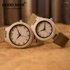 Polshorloges herten paar houten horloge mode casual heren dames gele lederen riem pin buckle valentijnsdag cadeau dropwristwatche