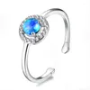 Anneaux de mariage Boho femme blanc bleu opale de feu bague couleur argent CZ pierre réglable promesse fiançailles pour les femmes