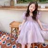 Girl Dresses Summer Kids Girls Tulle Dress For Birthday Party Princess Puff Sleeve Gown 3-8Y Little Bow Stripe Glitter Sequins