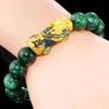 Strandes Flinds Golden Pixiu Bracelete para homens homens Mertes de pedra verde Energia de casal traga sorte Brave Riquezas Feng Shui Bracelets