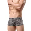 Caleçons Sexy hommes boxeurs léopard impression U convexe sous-vêtements mâle doux respirant Lingerie confortable Cueca Boxer