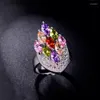 Anéis de casamento Anel empilhável Mujeres Anilos Jóias de luxo colorido Marquise CZ Engajamento de banda pavimentada Cubic zirconia berloque