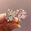 Trouwringen vrouwelijk kristal schattige kersenbloemring 925 zilveren kleur marquise gesneden wit roze zirkon stenen meisje sneeuwvlok sieraden