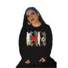 Sudaderas con capucha para mujer otoño 2023 estampado de manga larga Hoodi cuello redondo Casual de gran tamaño sudadera suelta señoras moda Plu