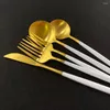 Zestawy naczyń obiadowych 6set Niebieski Złoty Zestaw sztućców ze stali nierdzewnej Nóż Deser Widelec Spoon Silverware Kitchen Party Strale