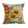 Pillow Sunflower Cover Rustic Yellow Flowers Plants Butterfly Birds Rural Scenery Home Decor Living Room Sofa Pillowcase