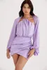 Robes décontractées Femmes Dos nu Violet Mini Bandage Robe de soirée Lanterne Manches High Street Élégant 2023 Mode d'automne