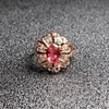 Women Wedding Rings European and American style girls hollowed-out flowers red crystal zirco diamond sweet rose gold plated rings party jewelry gifts adjustable
