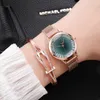 Нарученные часы 2PCS SET Luxury Women Watch Watch Diamond Rose Gold Ladies Berist Magnetic Bracelet Watch для женщины Relogio Feminino Moun22