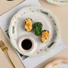 Plates Japanese Ceramic Round Dumpling French Fries Plate With Soy Sauce Vinegar Dish El Sushi Snack Dessert Fruit Tableware