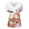 Kvinnors T -skjortor Jul Santa Womens Short Sleeve V Neck Tryckt Toppsjuksköterskor som arbetar blus med fickor Söt sommar