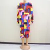 Ethnische Kleidung Mode Sexy 2023 Hochwertige Maxikleider für Frauen Herbst Langarm Bunte Geometrie Tie-Dye Party Knielanges Kleid