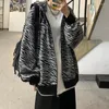 Herrtröjor 2023 Autumn and Winter Youth Fashion Lose Zebra Print Korean Hooded Sweatshirt Casual Top Blue/Black