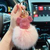 Creativo Diamante Grande Testa Orso Portachiavi Vera Pelliccia di Volpe Capelli Auto Portachiavi Ciondolo Borsa Moda Piccolo Regalo