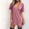 Party Dresses Women Summer Sexy Choker T Shirt Mini Dress T-shirt 2023 Clothing Top Tees Clothes V-Neck Plus Size