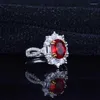 Anneaux De Mariage 925 Argent Vintage Bijoux Ovale Rouge Cubique Zircon Twist Anneau Ouvert Pour Les Femmes De Fiançailles De Mariée De Luxe Plein Pave Pierre