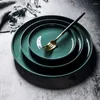 Plates Nordic Style Green Ceramic Dinner Plate Round Breakfast Bread Dessert Serving Tray Porcelain Tableware Dishes Sets