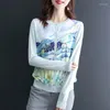 Women's Knits Knitted Cardigan Women's Chiffon Splicing Sweater Spring 2023 And Autumn Loose Printed Top