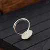 Cluster Rings FNJ 925 Silver Round Agate Ring for Women Jewelry Original Pure S925 Sterling Flower Red Jasper