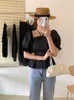 Women's Blouses Woherb Cute Ladies Tops Elegant Shirts Women 2023 Puff Sleeve Halter Blouse Square Collar Ruffe Blusas Korean Fashion