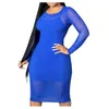 Casual Dresses 2023 Autumn Mesh Dress Long Sleeve Black Orange Yellow Blue Stitch Loose Two Piece Women Sexy Club Bodycon