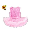 Vestidos de menina bebê meninas vestido de noite terno cor sólida em torno do pescoço sem mangas rosa macacão flor headband bolha tule saia verão 6425332