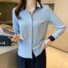여자 블라우스 셔츠 치키 치 블루 쉬폰 여자 셔츠 2023 스프링 긴팔 레이디스 바지 인터뷰 상단 전문 공식 비신