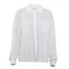 Kvinnors blusar Chiffon Transparent Women Shirt Elegant Thin Lapel Spring Summer Office Ladies Shirts Långärm Sexig 2023 Vit textur