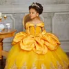 Vestidos de niña de flores con cristales de encaje amarillo Bateau Balll vestido de niña pequeña boda vestidos de desfile de comunión baratos