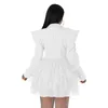 Casual jurken 2023 Ins High-End Young Solid Sexy Sweet Patchwork Network Office Lady V-Neck Volle Mouw Women High Taille Short A-Line Dress