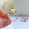 Wedding Rings Fine 925 Sterling Silver High Carbon Yellow Pink 5Ct Created Diamond Ring Princess Cut Fashion Jewelry