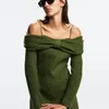 Vestidos casuais ano Mini mulheres de outono Vestir designer de moda verde para senhoras Slash pescoço elegante simples tricotar roupas sexy