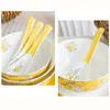 Bowls Exquisite Bone China Tableware Bowl And Plates Set Pastoral Style Household Ceramic Dinnerware Rice Ramen Plate