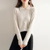 Women's Knits Spring And Autumn 2023 Worsted Wool Coat Knitted Cardigan Women's POLO Collar Shirt Sweater Bottoming Thin Section
