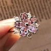 Anneaux de mariage femme cristal mignon fleur de cerisier bague 925 couleur argent marquise coupe blanc rose Zircon pierre fille flocon de neige bijoux