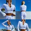 Активные сеты сплошной Zip Ribbed Fitness Yoga Set Women Gym Gym Gym Gym Gym с коротким рукавом на молнии